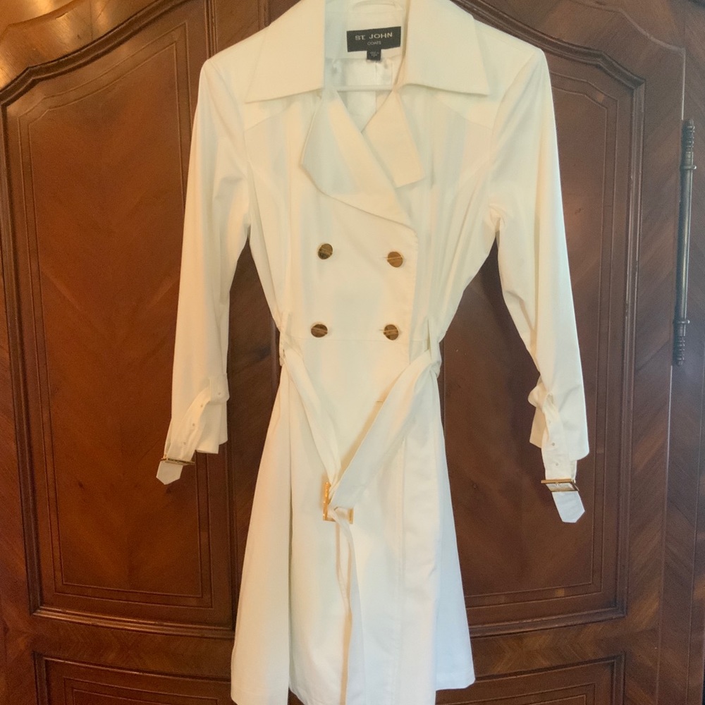 St. John Short Trench Coat White